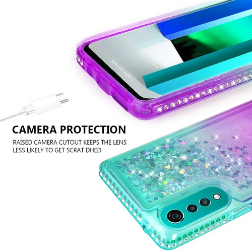 LG Velvet Case Hybrid Liquid Glitter Bling Diamond Phone Cover - Picture 5 of 7