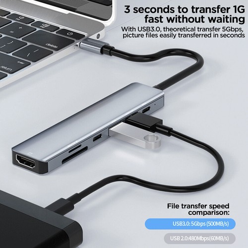 7 in 1 Multiport USB-C Hub Typ C auf USB 3.0 4K HDMI Adapter für Macbook Pro Air - Bild 8 von 17