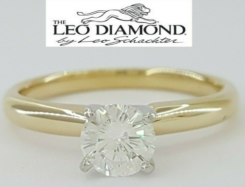 0.48 ct Round Diamond Solitaire 14k Yellow Gold & Platinum Leo Engagement Ring - Picture 1 of 10