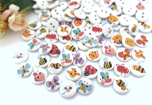 10x Knopf Rund Schmetterling Biene Vintage Knöpfe 15mm Kinder Jungen Buben bunt - Bild 3 von 3