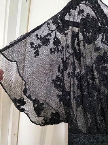 Corbata de cintura y escote en V de fiesta playera encubrimiento de encaje floral negro transparente para mujer - Imagen 6 de 6