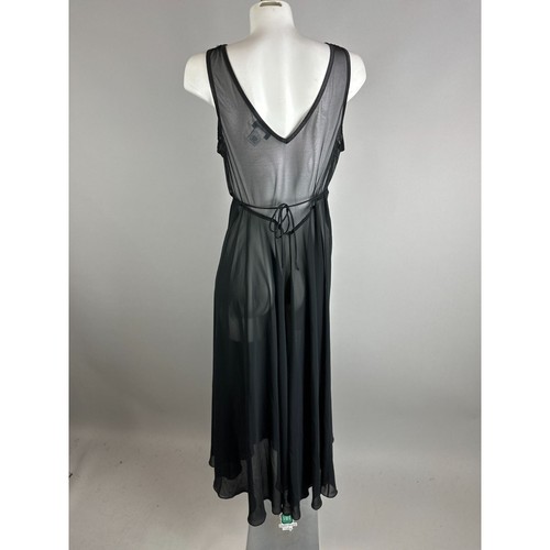Vtg 90s Y2k Flora Nikrooz Black Semi Sheer Lace Ties Nylon Nightgown Size Large - Picture 5 of 6