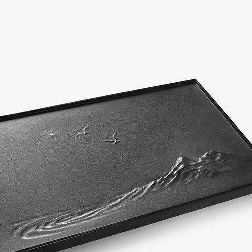 Full Handmade Carved Tea Tray Mountain House Embossed Stone Tea Table Heavy New - Picture 5 of 13