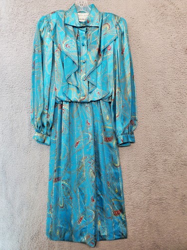 Vintage Morton Myles Sacks Fifth Avenue langärmliges Damenkleid Größe 6 100 % Seide - Bild 1 von 17