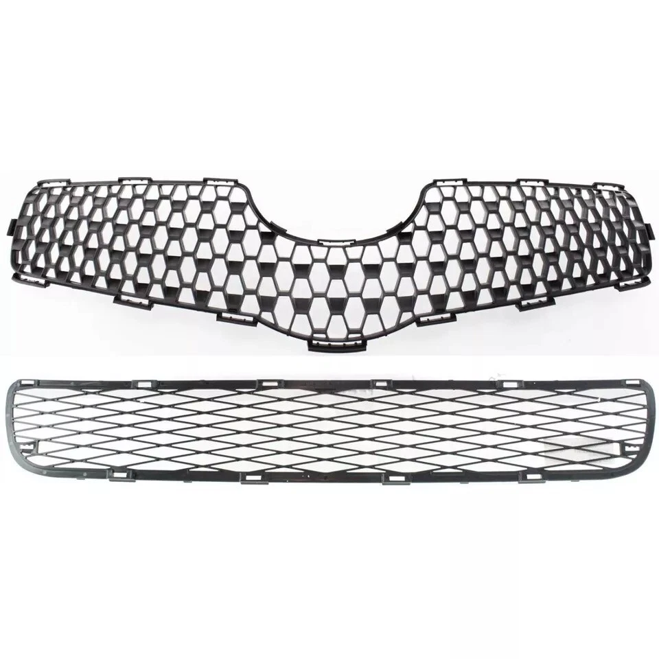 New Front Bumper Upper Lower Grille Black 2PC Set Fits 2007-2008 Toyota Yaris Foto 2 de 4