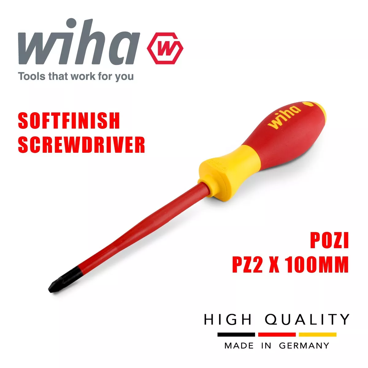 Wiha Pozidrive Screwdriver PZ2 SlimFix SoftFinish 1000v VDE
