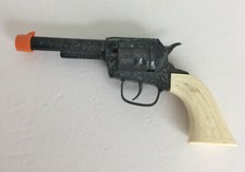 Vintage PONY BOY TOY Cap Pistol Grayish Silver with White Handle Grips