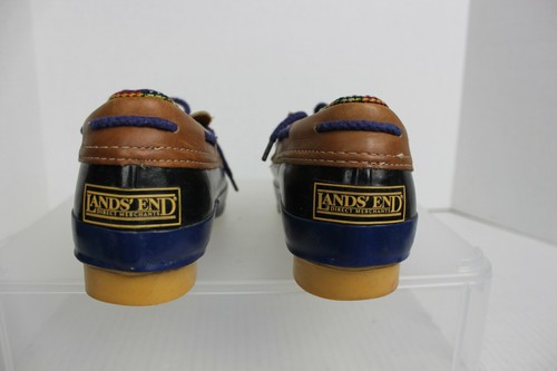 LANDS END Ankle Duck Rain Boots Fleece Insoles Blue and Tan Women’s Size 8 GUC - Picture 3 of 6