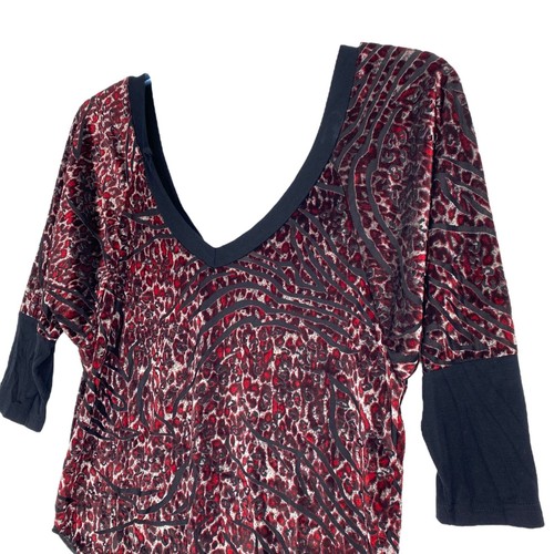 BKE Boutique S Velvet Burnout Top Animal Print Deep Scoop Dolman Sleeve Shirt - Picture 3 of 11