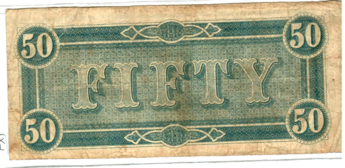 $50 "CONFEDERATE" (BLUEBACK) "1800'S" $50 "BLUEBACK"CONFEDERATE" NICE!! - Picture 3 of 3