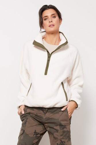 The Upside Small Women's Harlow Pullover Fleece Half-Zip Sweater Bone- New - Picture 18 of 24