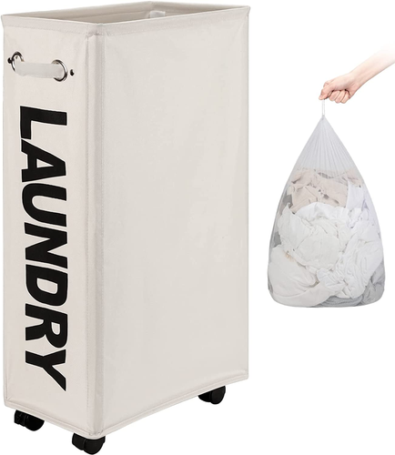 Dokehom 29 Zoll vergrößerter schmaler Wäschekorb mit abnehmbarem Kulturbeutel auf Rollen - Bild 12 von 12