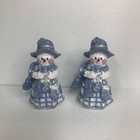vintage patches blue snowman lady figurine 2000s blue christmas pair