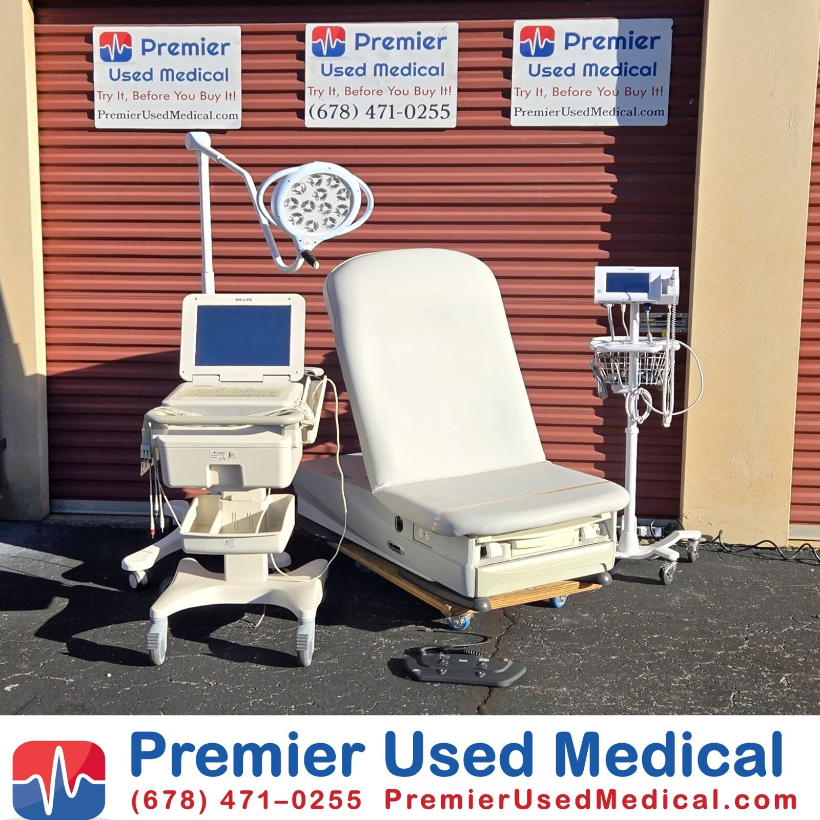 Ultrasound Table Oakworks w New Denim Upholstery Premier Used Medical Equipment