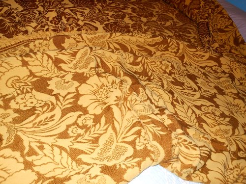 Vintage Bates Marigold Double Bedspread Brocade Fringe 1970's Mid Century Modern - Picture 21 of 23