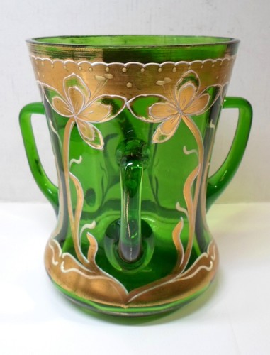 Antike BÖHMISCHE GLAS LIEBEVOLLE TASSE - JUGENDSTIL BLUMEN Goldrand Tyg Tasse 5,5" T - Bild 5 von 9