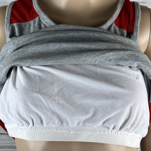 Marsh Landing Racerback Tank Top Medium Gray Red Mesh Back Built in Bra Athletic - Picture 5 of 12