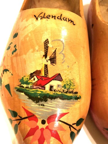 Holland Dutch Wooden Painted Clogs Windmills 10" long Flowers - Picture 4 of 10