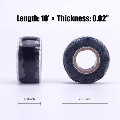 Self Fusing Silicone Tape Leak Seal - 1 in 10 Ft Black No Adhesive Waterproof - Picture 2 of 3