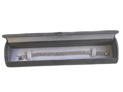 White gold finish created diamond Double Row bracelet In Grey Velvet Gift Box - Picture 7 of 11