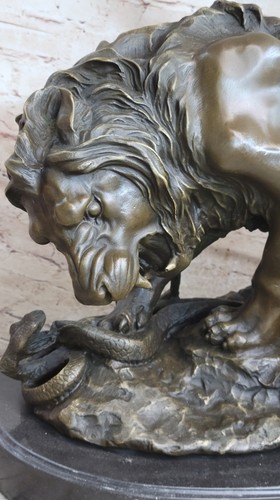 HEAVY LARGE FAMOUS CLASSICAL ART LION AND SNAKE BRONZE STATUE SCULPTURE ART DECO - Picture 7 of 9