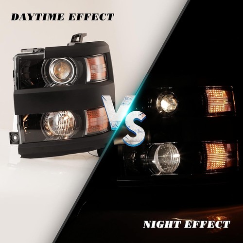 Headlights For 2015-2019 Chevy Silverado 2500 HD 3500HD Front Left+Right Black - Picture 8 of 14