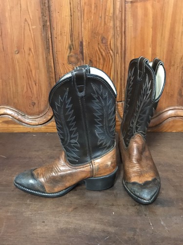 Vintage Kinder Jungen Leder Cowboy Western Doppel AA Stiefel Display Jungen Größe 10 - Bild 4 von 8