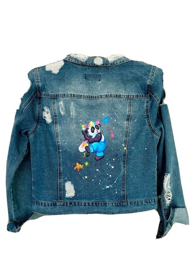 Lisa Frank Panda Painter Denim Jacket - Hand Painted - Picture 1 of 6