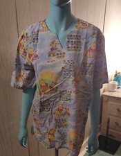Disney Winnie the Pooh  Piglet Flowers Spring M Scrub Top Disney Eeyore Tigger