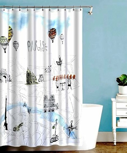 Villa Paris Splash Blue And White  Fabric Shower Curtain 70" x 72" - Picture 1 of 3