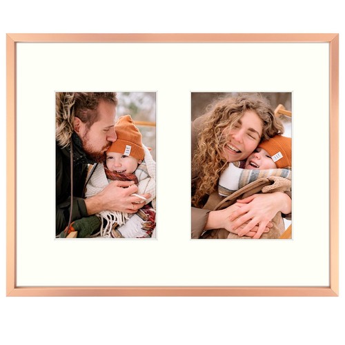 Marco de fotos collage de aluminio 11x14 pantallas 5x7 fotos 2 aberturas estera rosa G - Imagen 1 de 8