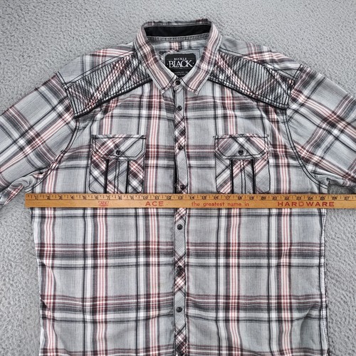 Buckle Black Button Up Shirt Mens XXL Gray Plaid Athletic Fit Long Sleeve Button - Picture 12 of 24