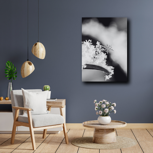 Snowflake Macro Canvas Wall Art – Minimalist Winter Photography – Black and Whit - Picture 40 of 45