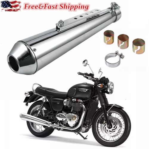 Motorcycle Exhaust Pipe Silencer Muffler Stainless Steel For Harley Cafe Racer - Foto 1 di 11