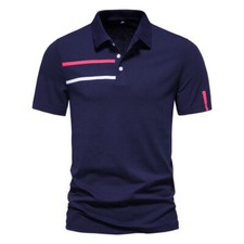 ZONBAILON Men's Stripe Print Business Summer Short Sleeve Sport Polo Shirt