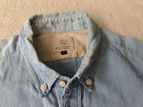 UNITED ARROWS Beauty and Youth denim chambray faded 3/4 sleeve shirt - Picture 6 of 13
