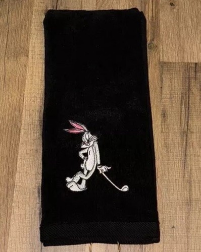 Bugs Bunny Looney Tunes besticktes Golfhandtuch 16x26 schwarz - Bild 1 von 2