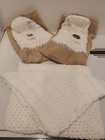 Vintage 4 Pc Kitchen Dish Towel Set 2 Towels 1 Dish Rag 1 Potholder Tan/white