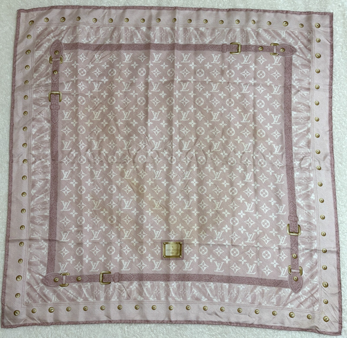 LOUIS VUITTON Monogram Silk Scarf New Denim Blush Pink Size 34.5in Carre - Picture 2 of 22