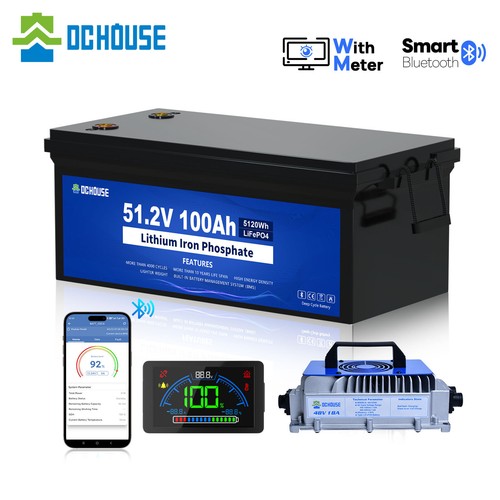 48V 100Ah Lithium  LiFePO4 Golf Cart Battery with 48V 18A Charger Trolling Motor