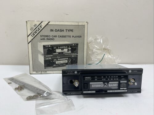 Radio estéreo para automóvil clásico vintage Unisef CR-20 década de 1980 abierta nunca usada RARA - Imagen 1 de 9