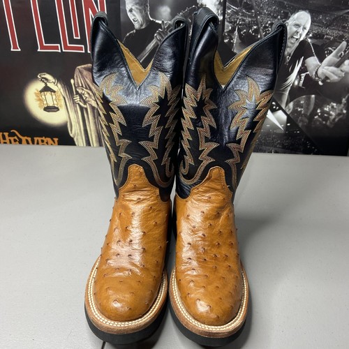 Botas Justin Full Quill Avestruz En Coñac Para Mujer 5 B Negro Westerner L5014 - Imagen 4 de 10