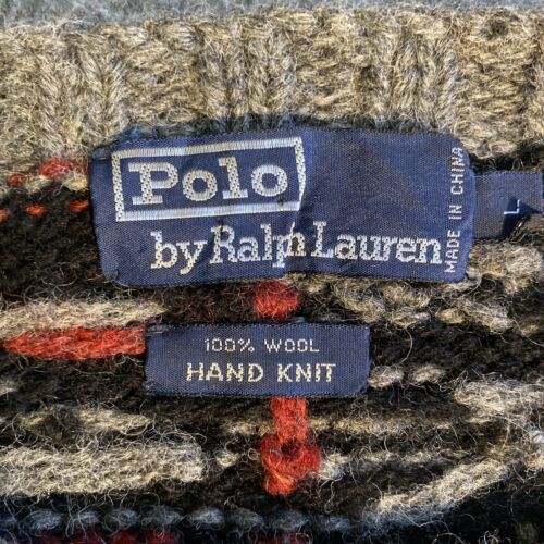 Vintage Polo Ralph Lauren Aztec Sweater Mens Large 1990s 100% Wool Hand Knit. - Picture 3 of 6