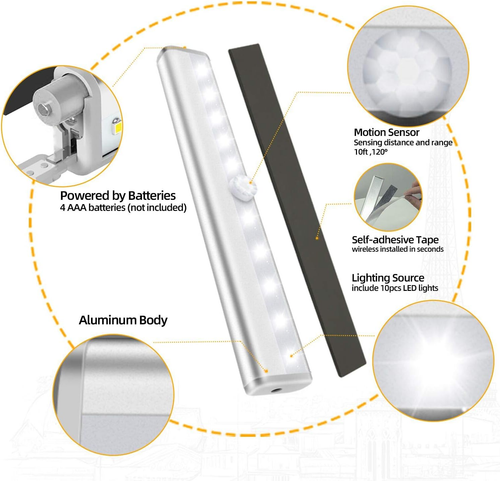 6 Pack LED Motion Sensor Lights, 10 LED Closet Battery Operated Lights, Stick-On - Picture 8 of 8