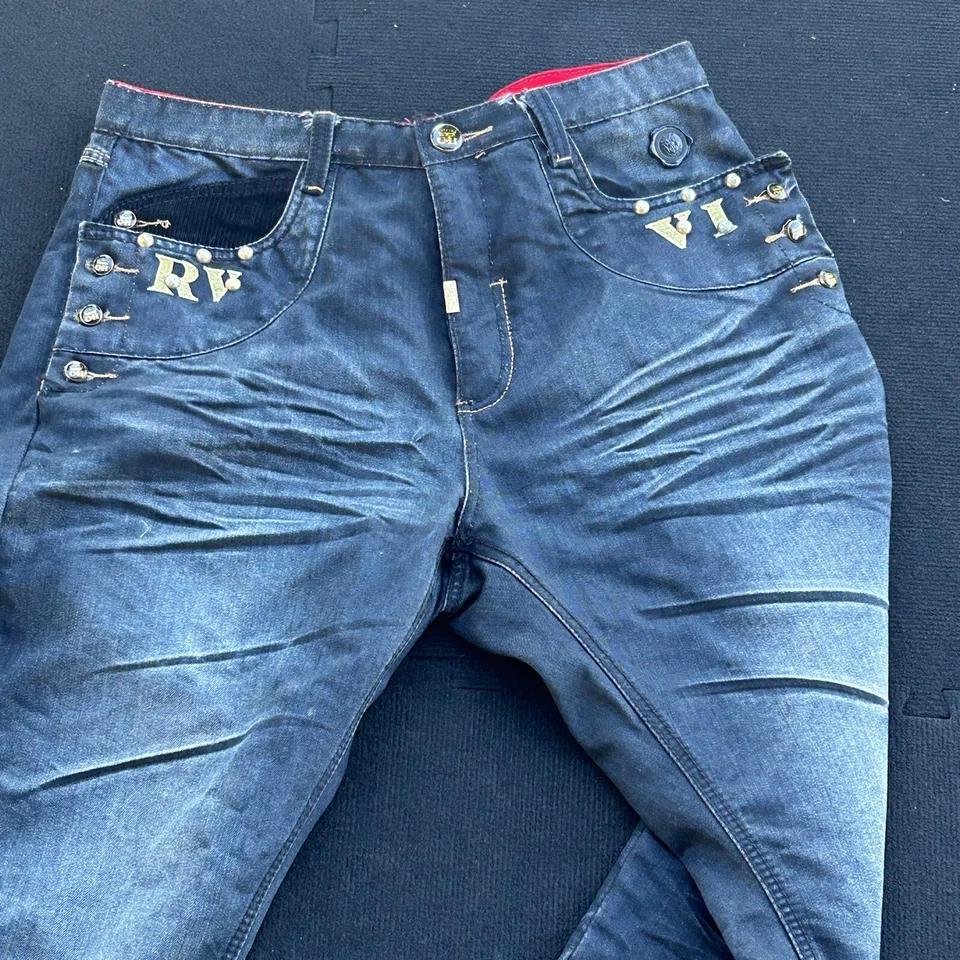 Vintage Y2K Crown Holder Baggy Jeans 38x34 Embroidered Hip Hop Streetwear - Image 2 of 4