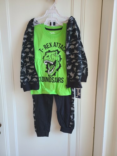 Little Rebels Toddler Boys 3pc T- Rex Hoodie Set - Picture 5 of 10