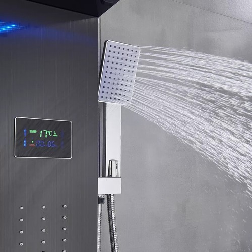 Pannello Doccia LED Acciaio Inox Rubinetto Doccia con Massaggio Nichel Silver/Nero Opaco - Foto 46 di 162