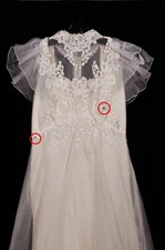 White Short-Sleeved Cotton  Lace Wedding Gown Needs Cleaning 
