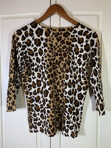 Joseph A Qu'est-Ce Que Animal Print Stretch Top 3/4 Sleeves Office Comfort Date - Picture 3 of 12