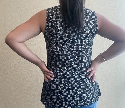 Vintage Y2K 90s does 70s PIA USA Long Tie Front Daisy Madness Sheer Top USA Made - Picture 7 of 10